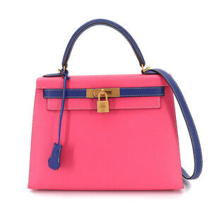 Hermes Kelly 28 Personal SPO Epsom Rose Azalee Blue Electric Hand Shoulder Ha...